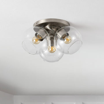 Iris 11.5" Farmhouse Rustic Iron/Glass LED Semi Flush Mount - JONATHAN Y